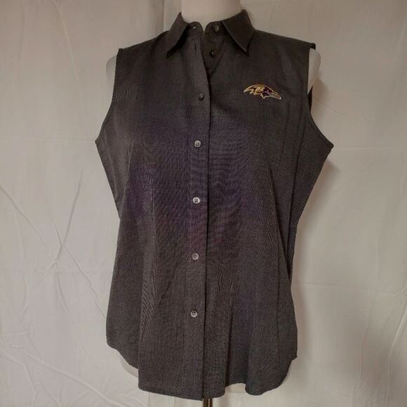 Cutter & Buck NFL Baltimore Ravens Black & White Small Check Button Front Blouse - Picture 2 of 10